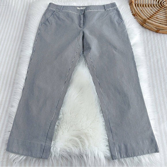 MaxMara Stripe Straight Leg Pants Trousers Silk Cotton Blend Crop Cream Blue - Picture 4 of 14